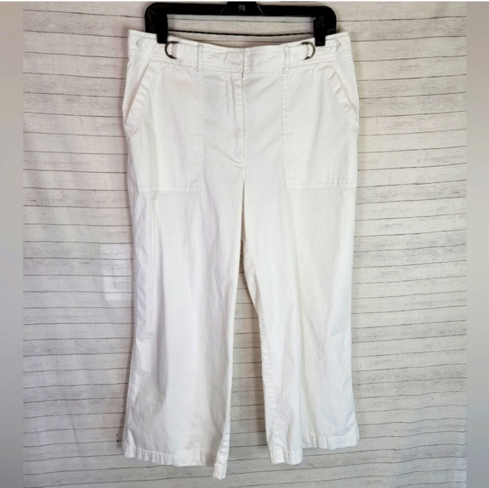 White House Black Market White Wide Leg Cropped Cotton Pants sz 12